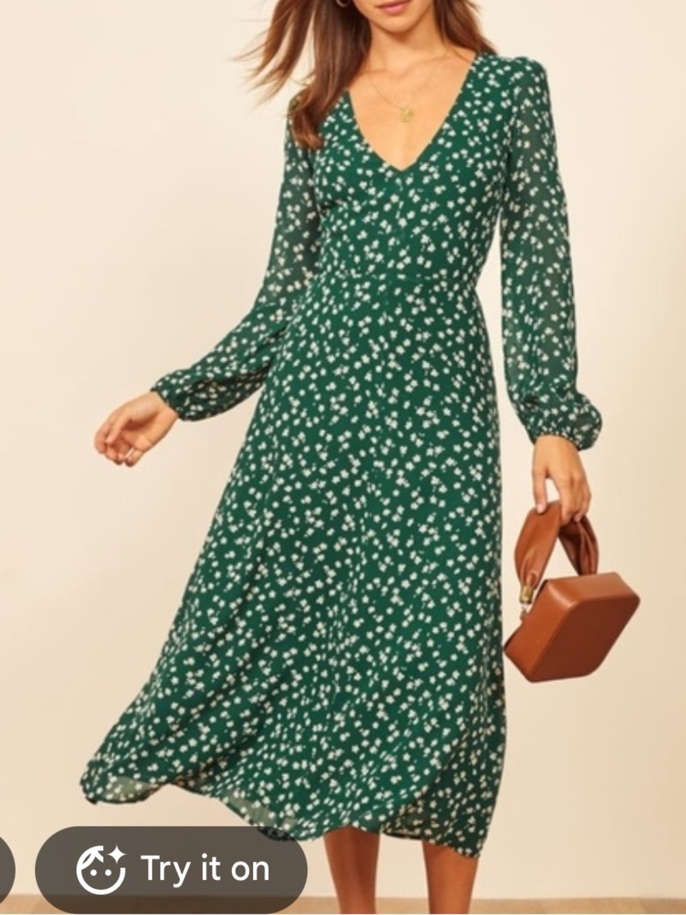 Reformation Joy Green Floral Midi Dress